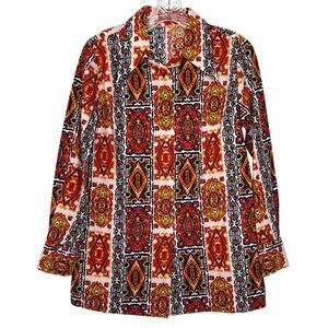 Vintage 1970s Bold Print Cotton dagger collar Shirt Boho Mod Festival medium